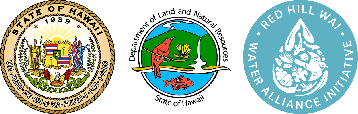 The State of Hawaii seal, DLNR logo, and WAI logo
